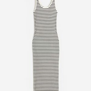 NWOT H&M Ribbed Cotton Black/White Striped Midi Dress Size XS
